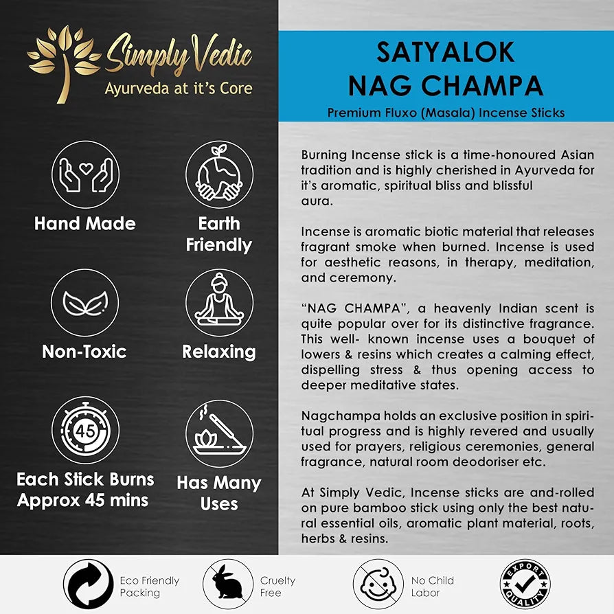 Simply Vedic Nag Champa Incense Sticks 250g with Holder – 135 Hand-Rolled Natural Agarbatti – No Charcoal, Long-Lasting Aromatherapy for Yoga, Meditation, Relaxation, Spiritual Healing, Pooja, Home